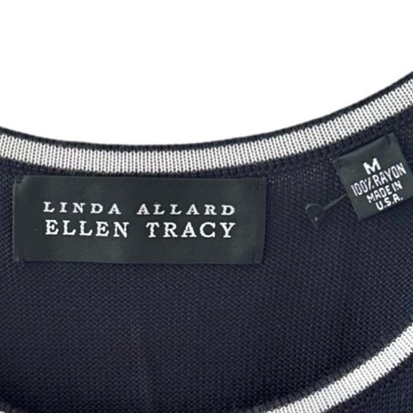 Linda Allard Ellen Tracy Navy with White Trim Sleeveless Scoop Neck Knit Sweater - Picture 6 of 7